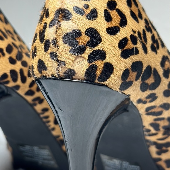 Express Real Hair Fur Leopard Print Spiked Platform Heel Pump - Picture 9 of 10